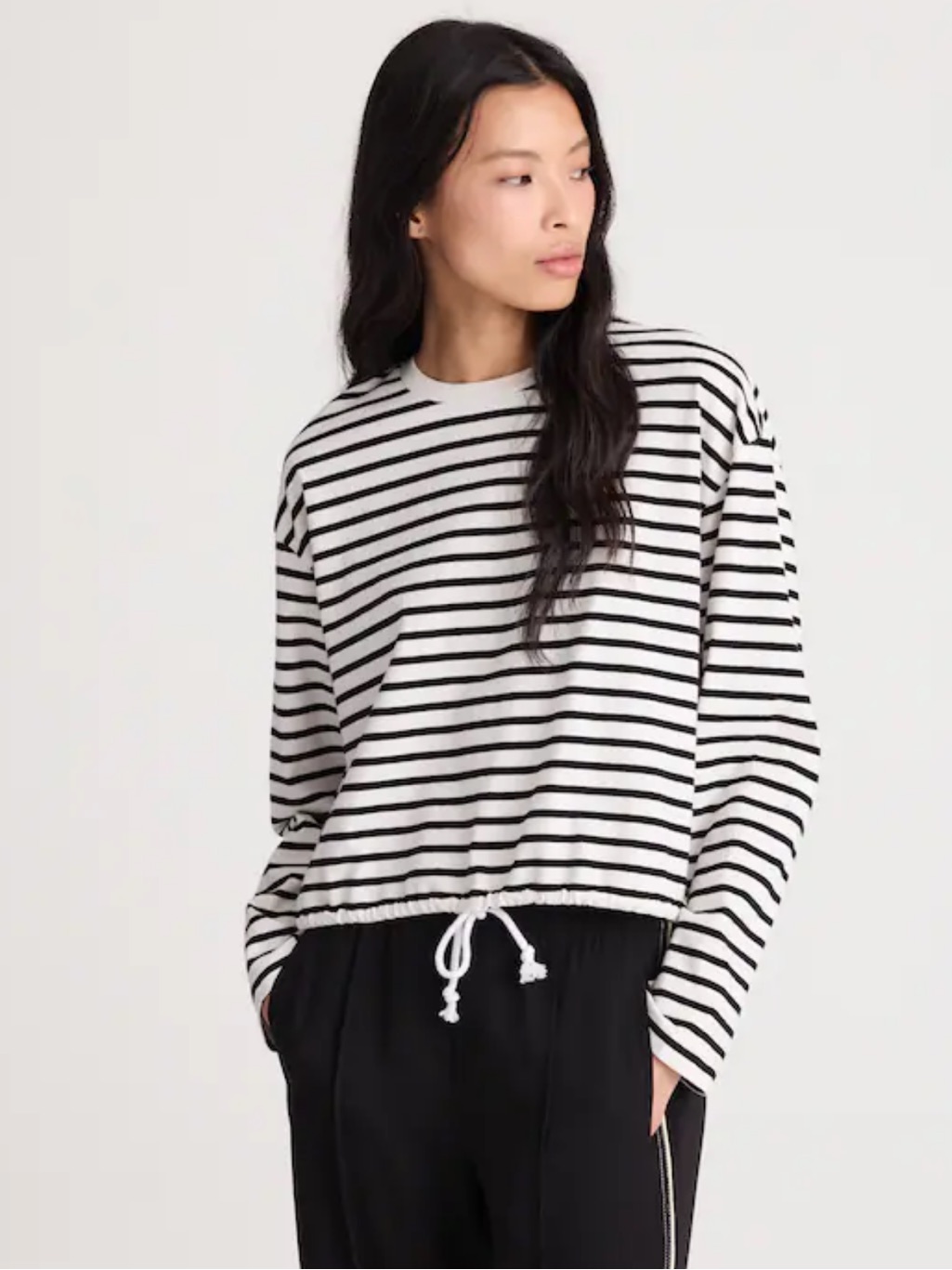 Madewell The Perfect Tie-Waist Tee In Allday Jersey - Black And White Stripe